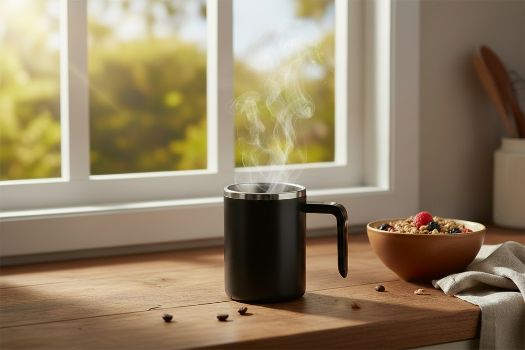 Black Self-Stirring Coffee Mug Hero